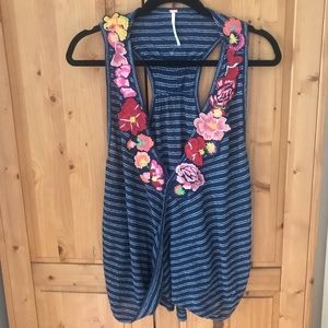Free People navy striped embroidered flowers M